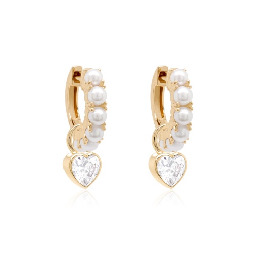 Zirconia Heart & Freshwater Pearl Earring set Yellow gold-plated