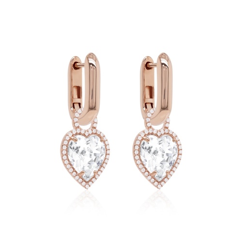 Crystal Heart Charm Link Earrings rose gold-plated