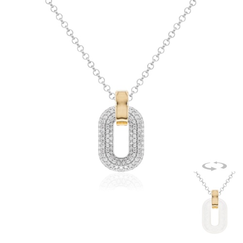 Two-sided Sparkling MOP Necklace Set Rhodium/Yellow gold-plated
