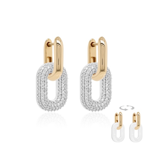 Two-sided Sparkling MOP Link Set Rhodium/Yellow gold-plated