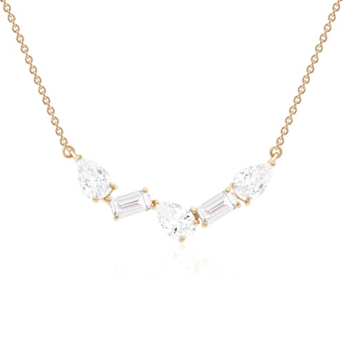 Small Pear Baguette Drop Necklace Yellow Gold-plated