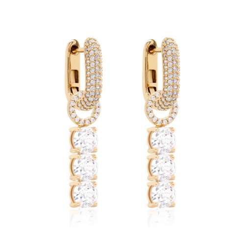 Tennis Trio Earring Set Yellow gold-plated Crystal