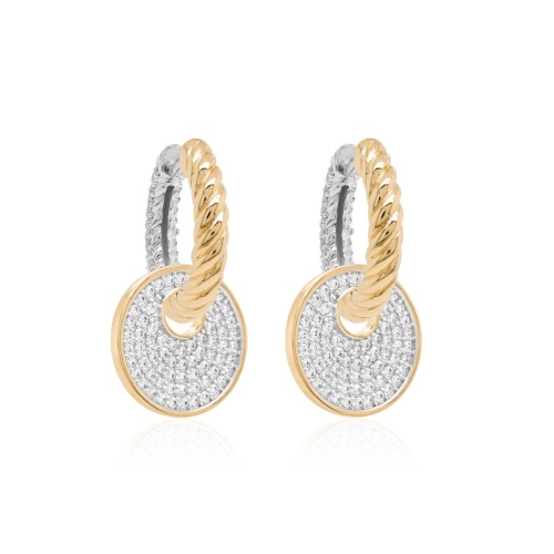 Two-sided Pavé Disc Earring set Rhodium/Yellow gold plated
