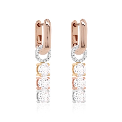 Tennis Trio MIX & Rose gold-plated plated Link Earring Set 