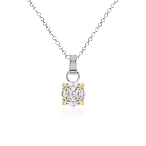 Pavé Cushion Necklace Set Yellow Goldplated Prongs